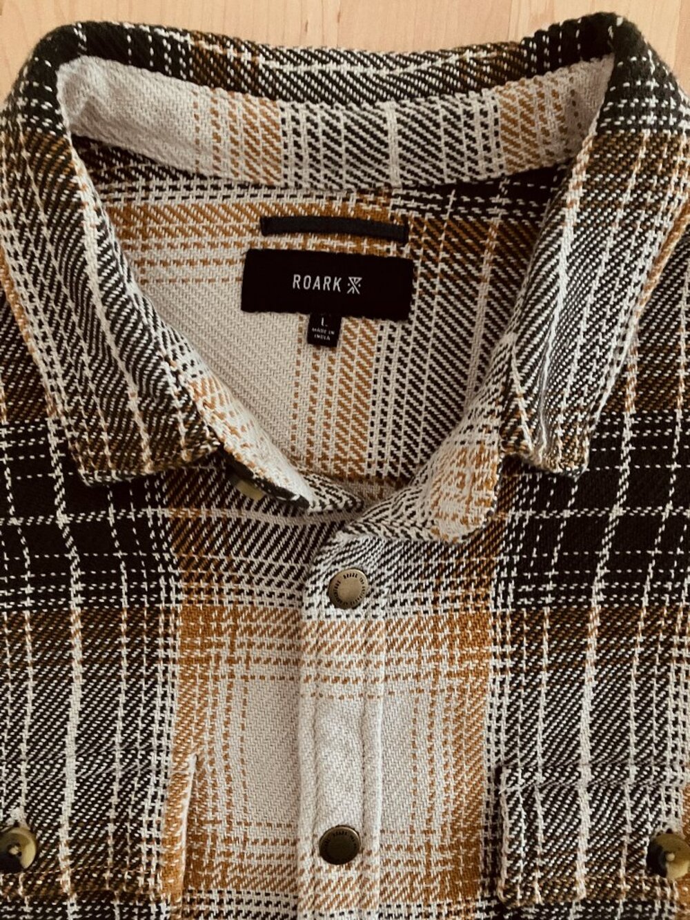 Roark Men's Nordsman Cotton Flannel Shirt Green Yellow Ivory Size L NWT